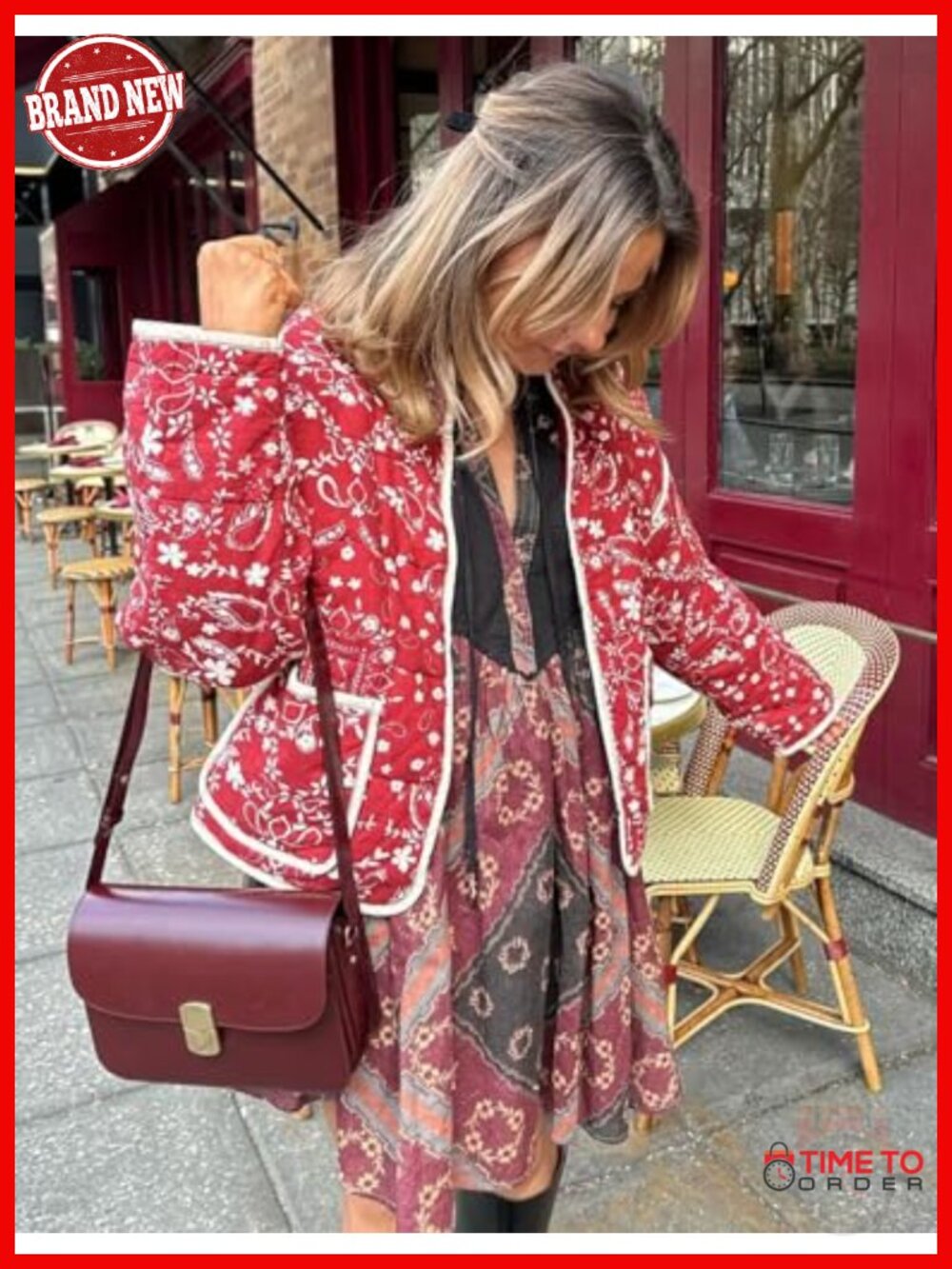 Cropped Puffer Quilted Jacket Vintage Floral Print Open Front Lightweight Short - Picture 3 of 6